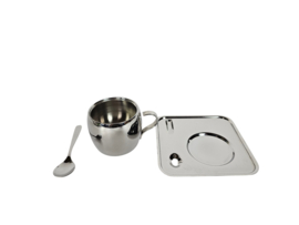 Tramontina -  2 x espresso set - dubbelwandige kop - staal - Brazilië - 1980's