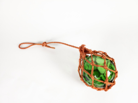 Vintage glazen-bol-macramé-hanger - 60's