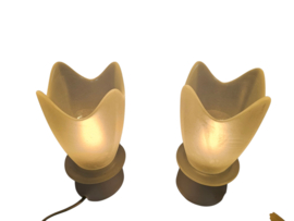 'Tullip' - gesatineerd glas - 2 x tafellampjes - Duitslande - 3e kwart 20e eeuw