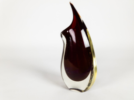 Flavio Poli voor Seguso, Murano - vrijgevormde sommerso vaas - helder glas en rood - 60's