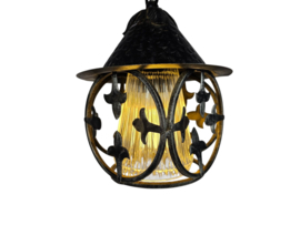 Vintage - Smeedijzeren hanglamp - metaal - glas - 3e kwart 20e eeuw