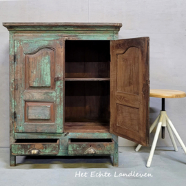 Stoere Vintage Look Vitrinekast – Unieke Kleurenmix