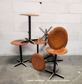 Vintage Krukje – Stalen Poot & Houten Zitting | a4553