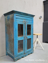 Vitrinekast Grieksblauw – Vintage Look