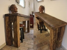 Handmade : Oud eiken Stoer handgemaakte Side Table met lade 0101