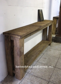 Oud eiken side table  met onderblad 176 cm breed 0105