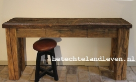 Handmade : Oud eiken Stoer handgemaakte Side Table met lade 0101