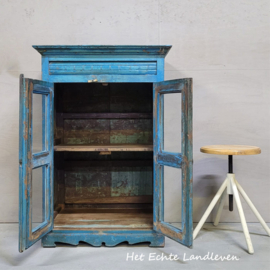 Vitrinekast Grieksblauw – Vintage Look