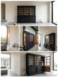 Vitrine met kast / schuifdeuren / lade