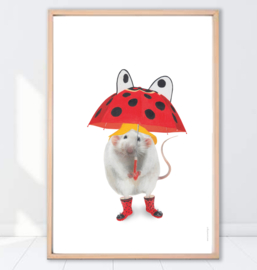 Artprint Zeeuwse Muizen 'Onder moeders paraplu'