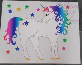 Regenboog Unicorn deur/muursticker