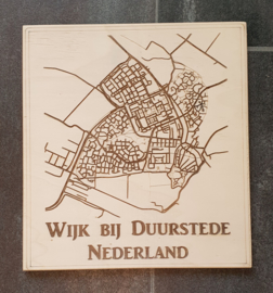 Houten plattegrond van uw stad, land of dorp