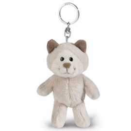 Nici Pluche Kat wit/beige 10cm Sleutelhanger