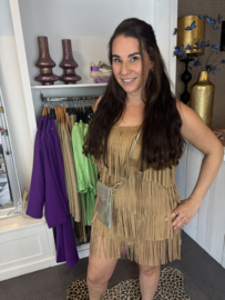 Suède franje jurk Camel