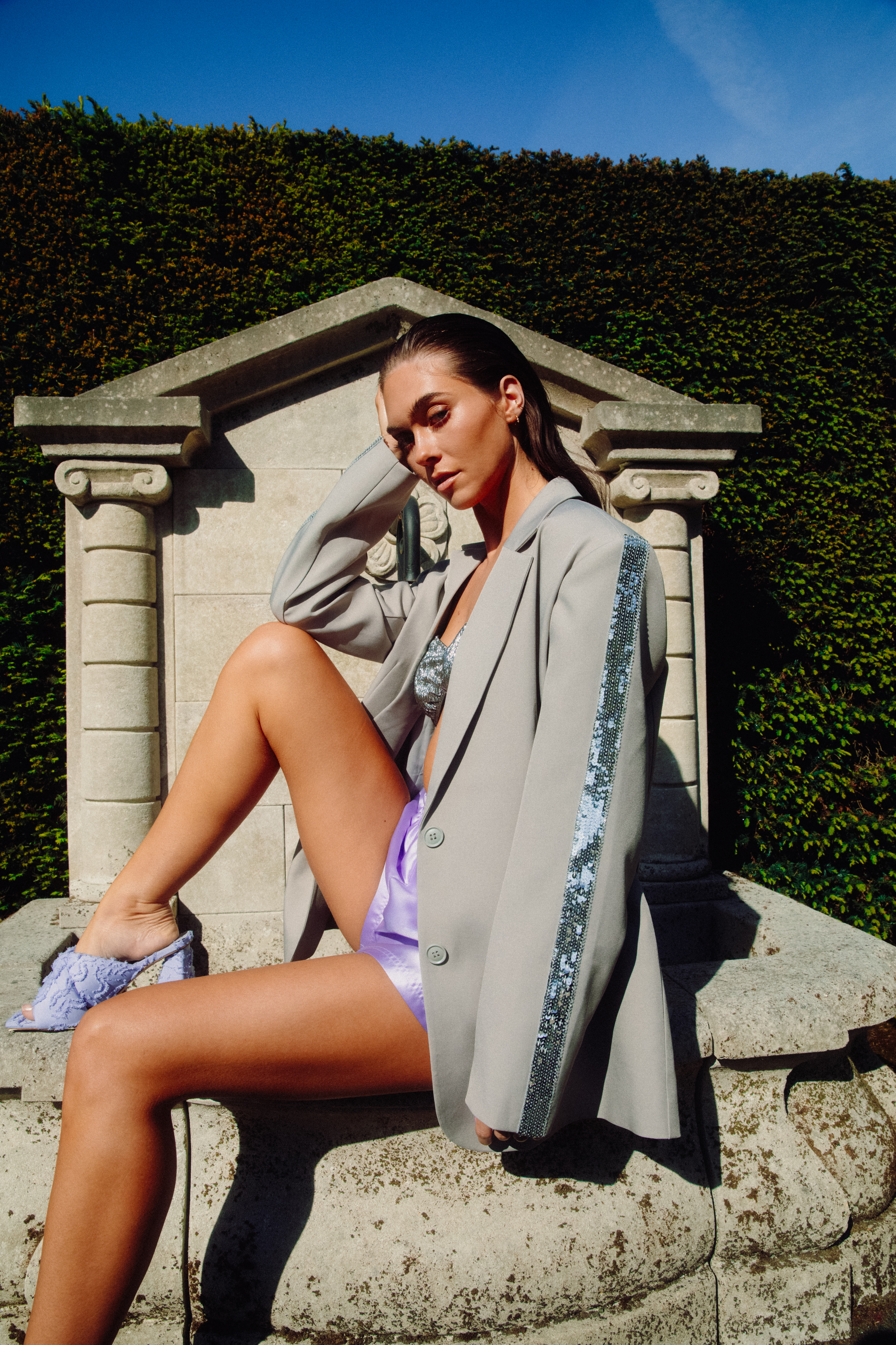 Refined Department sequin blazer BODI | Light Grey