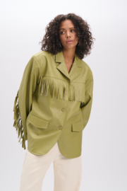 RD oversized pu fringe jacket TORI | Matcha