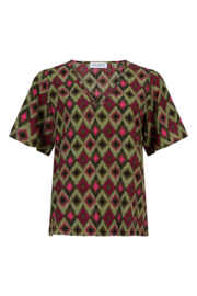 Lofty Manner blouse Naila | Green / Pink Aztec