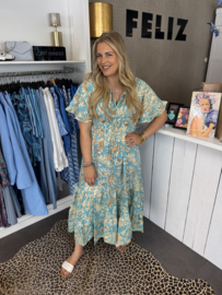 Maxi jurk leaf print aqua