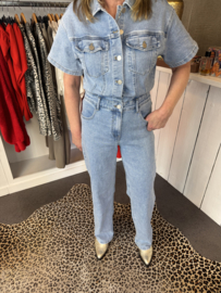 Redial jumpsuit denim korte mouw