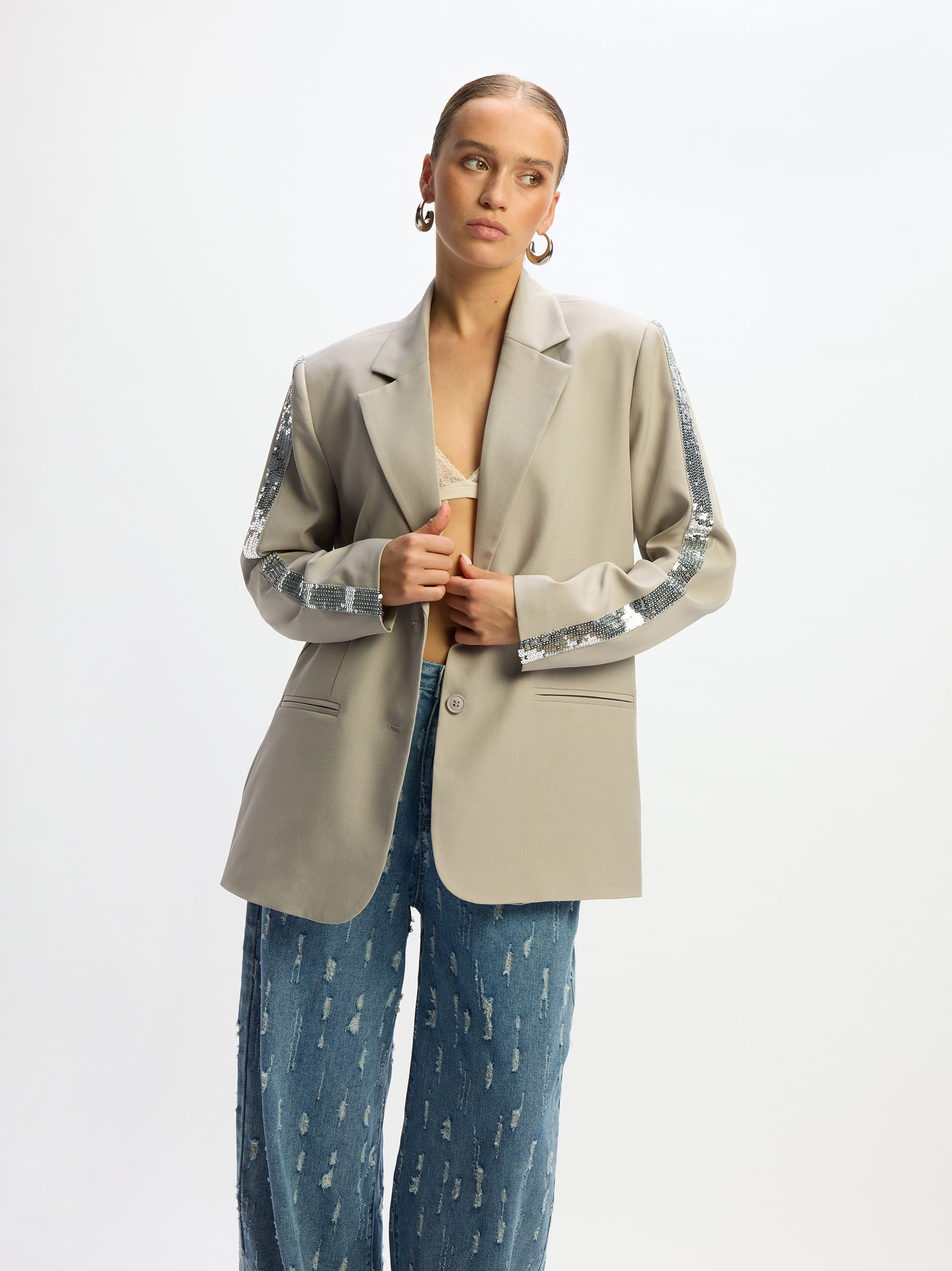 Refined Department sequin blazer BODI | Light Grey