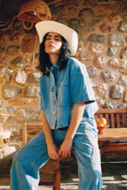 RD oversized denim fringe blouse ADELINE | Light blue