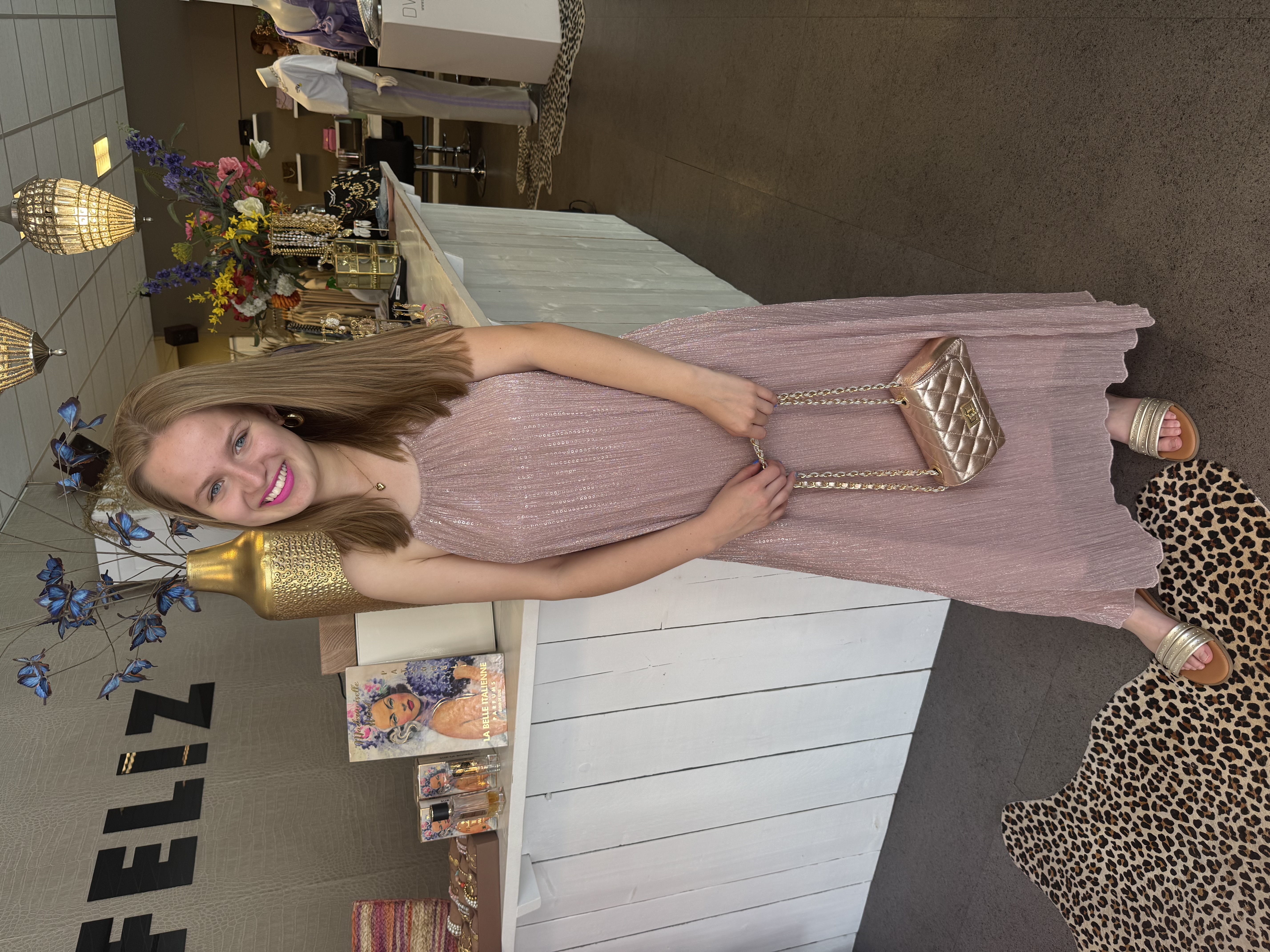 Maxi jurk spaghetti halter oudroze