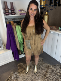 Suède franje jurk Camel