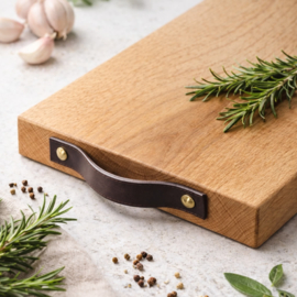 HAKBLOK XL - eikenhout - leren handvat  - 40x30x4cm