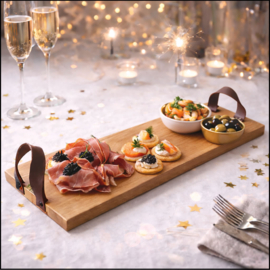 SERVEERTRAY BEUKEN - stoere leren handvaten - 69cm