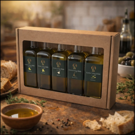 Olijfolie Proeverij Cadeau pakket – 5 Soorten extra vergine Olijfolie