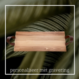 SERVEERTRAY BEUKEN - stoere leren handvaten - 59cm