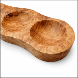 Borreltrio – Olijfhouten Borrelschaal met 3 Vakken