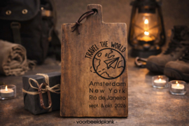 Borrelplank Travel The World - Reis & Avontuur graveringen