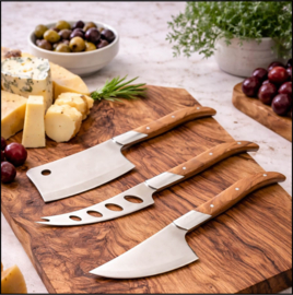 Kaasmessenset 3-delig met olijfhouten handvat