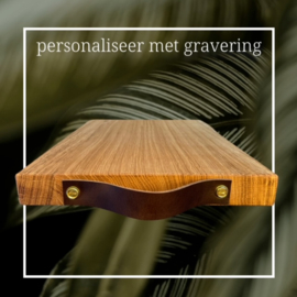 HAKBLOK XL - eikenhouten plank met leren handvat  40x30x4cm