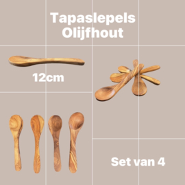 Olijfhouten tapaslepels - set van 4 - handgemaakt