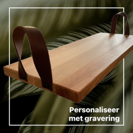 SERVEERTRAY BEUKEN - stoere leren handvaten - 59cm