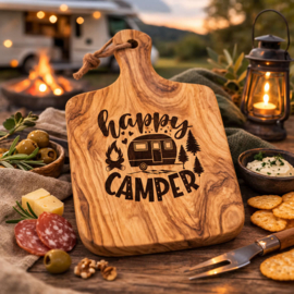 Borrelplank Happy Camper - Reis & Avontuur graveringen