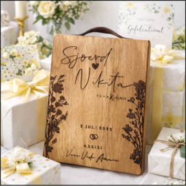 HAKBLOK XL - eikenhout - leren handvat  - 40x30x4cm