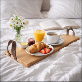 SERVEERTRAY BEUKEN - stoere leren handvaten - 69cm