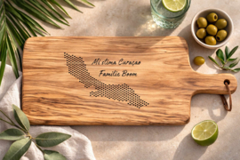 Borrelplank Curaçao met tekst - Reis & Avontuur graveringen