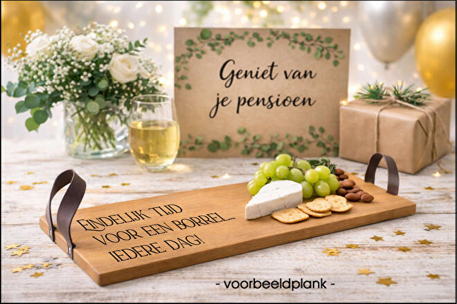 Cadeau met persoonlijke tekst voor een pensioen of jubileum