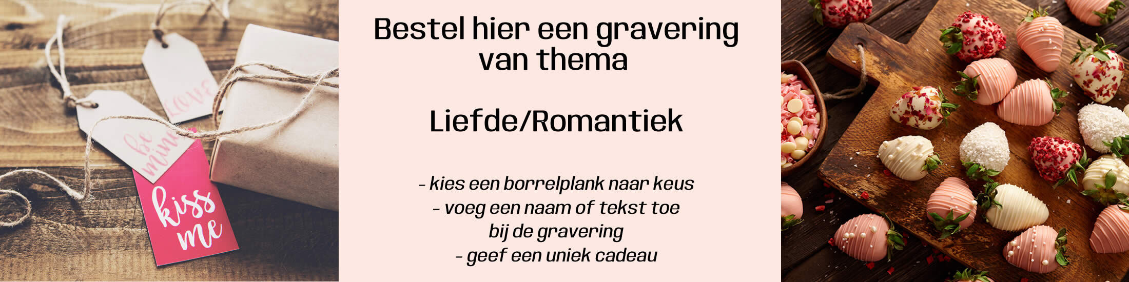 Wij graveren luxe borrelplanken met een ontwerp op maat van thema liefde/romantiek