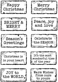 Christmas Distrasses Labels Clear Stamps - Woodware Craft Collection