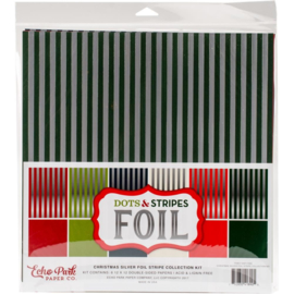 Christmas Silver Foil Stripe Kit 12x12 - Echo Park