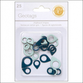 Geotags Chipboard Blue Studio Calico