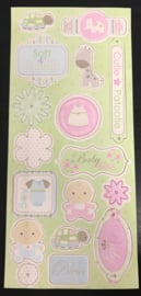 17 Chipboard Stickers Sticky Kisses Baby Powder collection