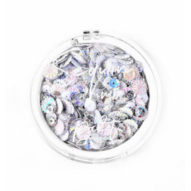 White Bottlecap Flowers Sequin Mix - Picket Fence