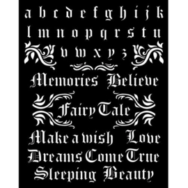 Sleeping Beauty Alphabet and Quotes Stencil - Stamperia