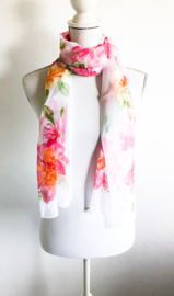 Zijden sjaal bloemenprint roze